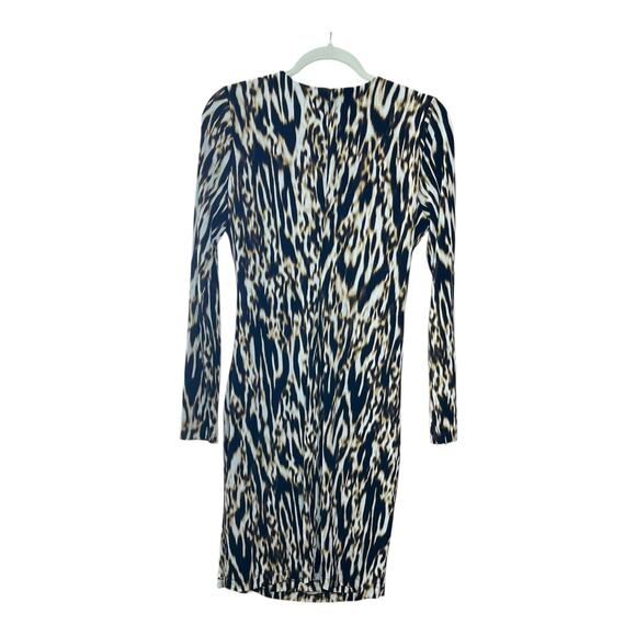 Calvin Klein Leopard Print Faux Wrap Jersey Knit Dress Ruched Side Size Small - Picture 3 of 5